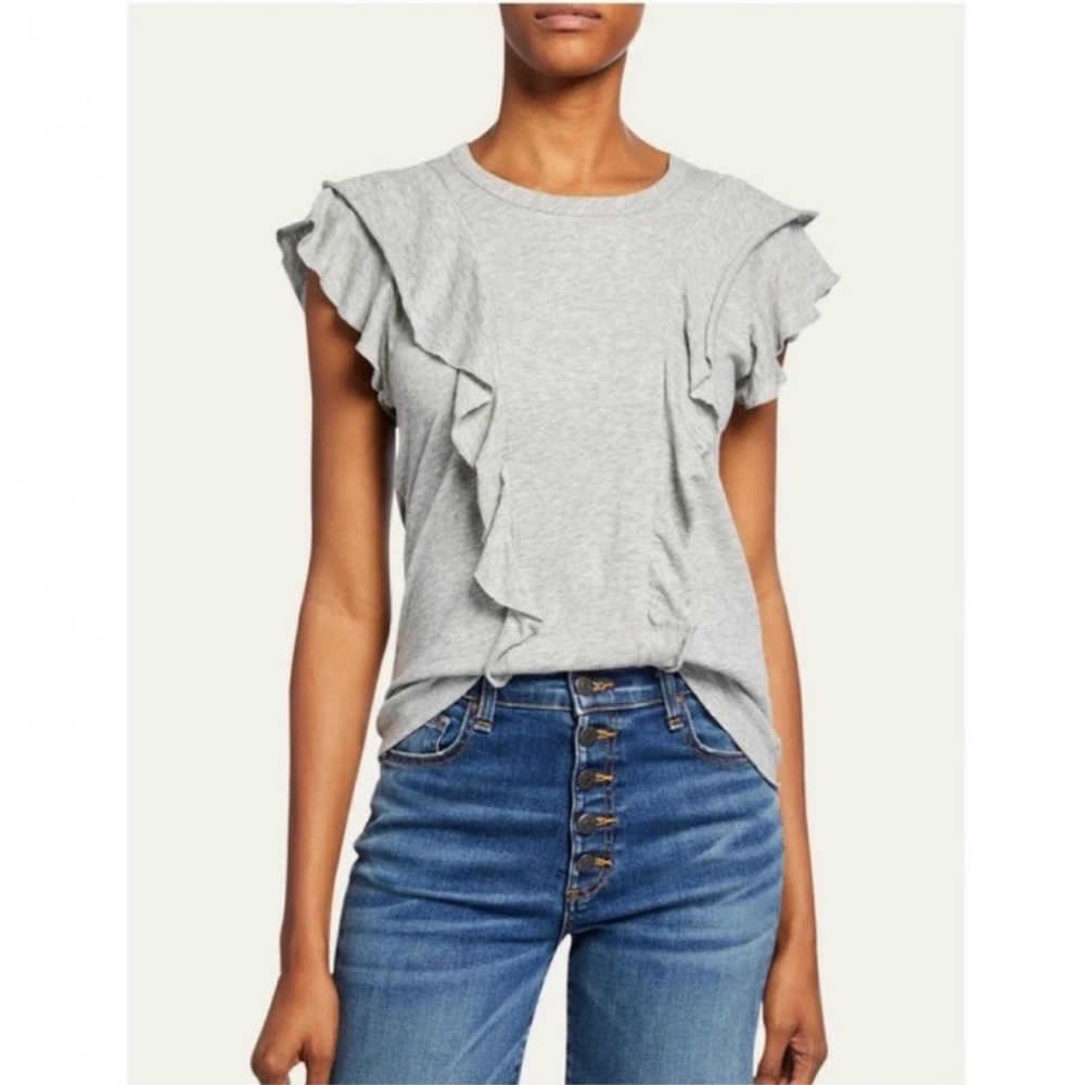 Veronica Beard Gray Bea Boho Ruffle Tee Sz XS